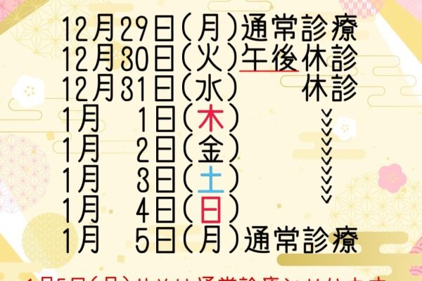 年末年始診療のお知らせ📢